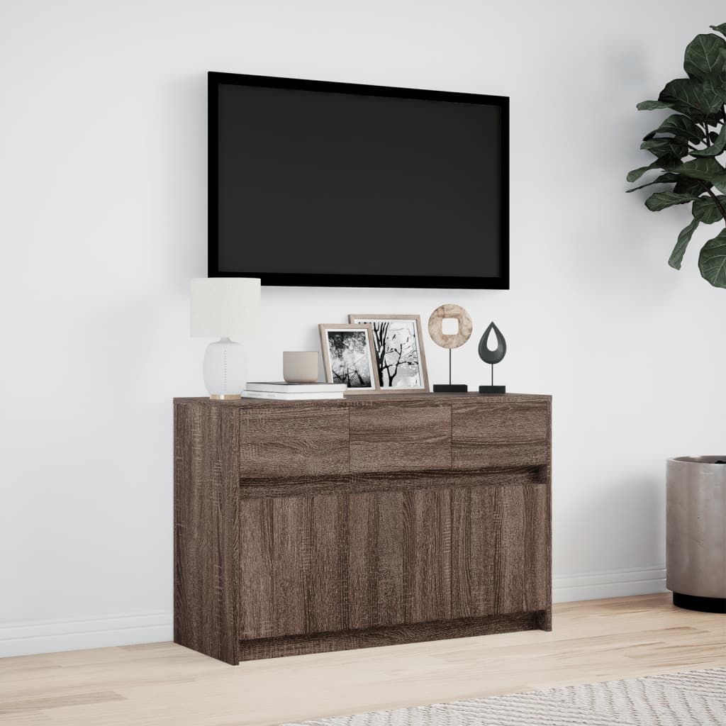 Tv-meubel met LED 91x34x61 cm bewerkt hout bruin eikenkleurig