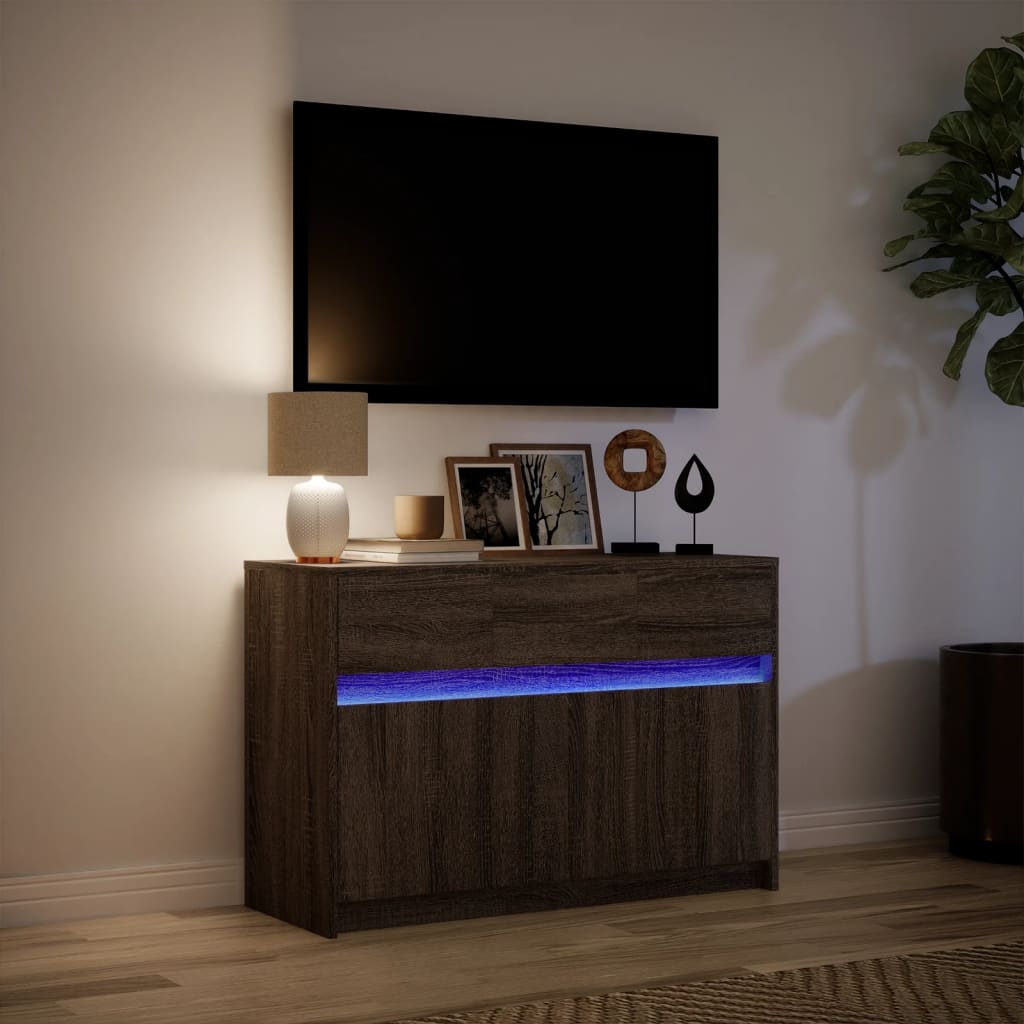 Tv-meubel met LED 91x34x61 cm bewerkt hout bruin eikenkleurig