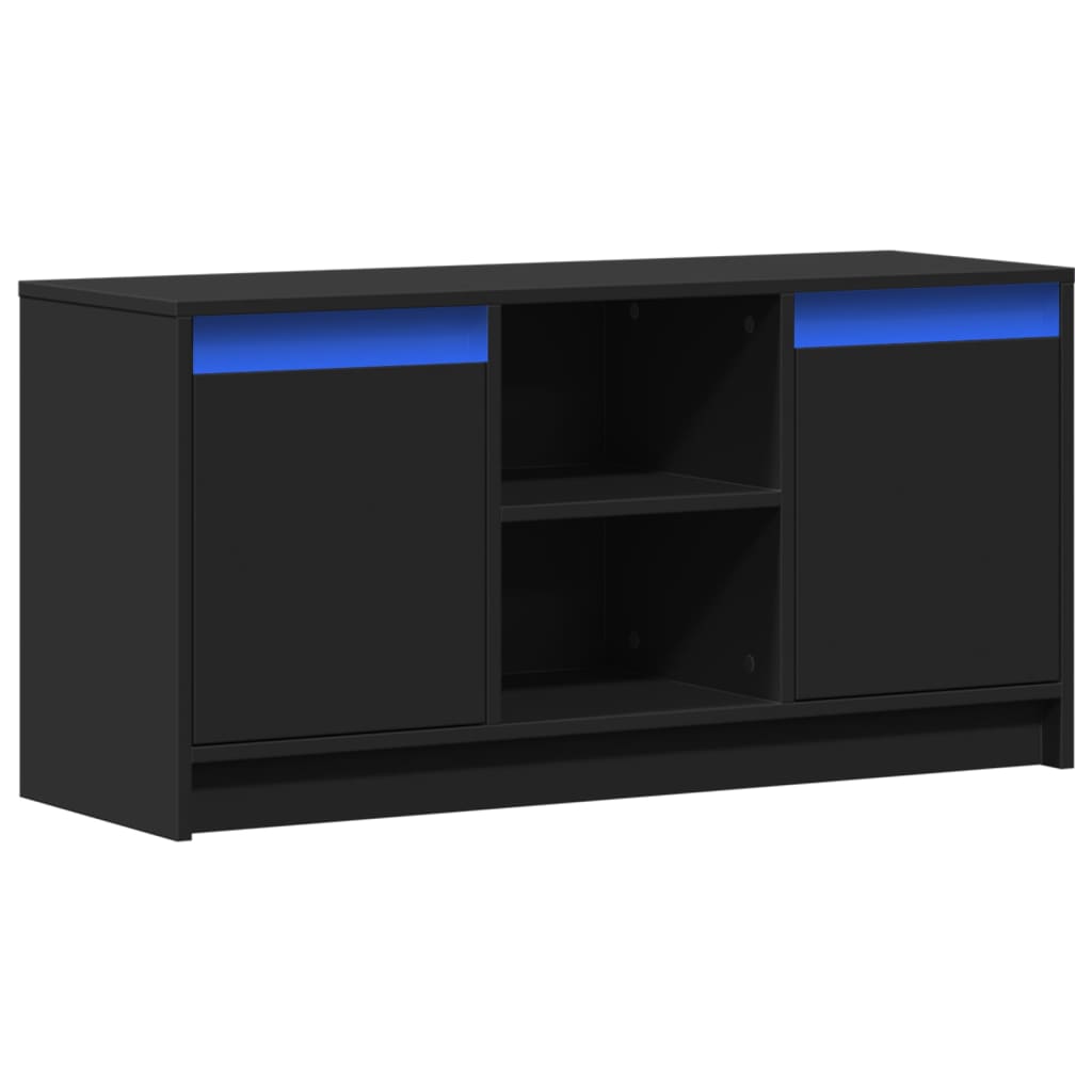 Tv-meubel met LED 100x34x50 cm bewerkt hout zwart