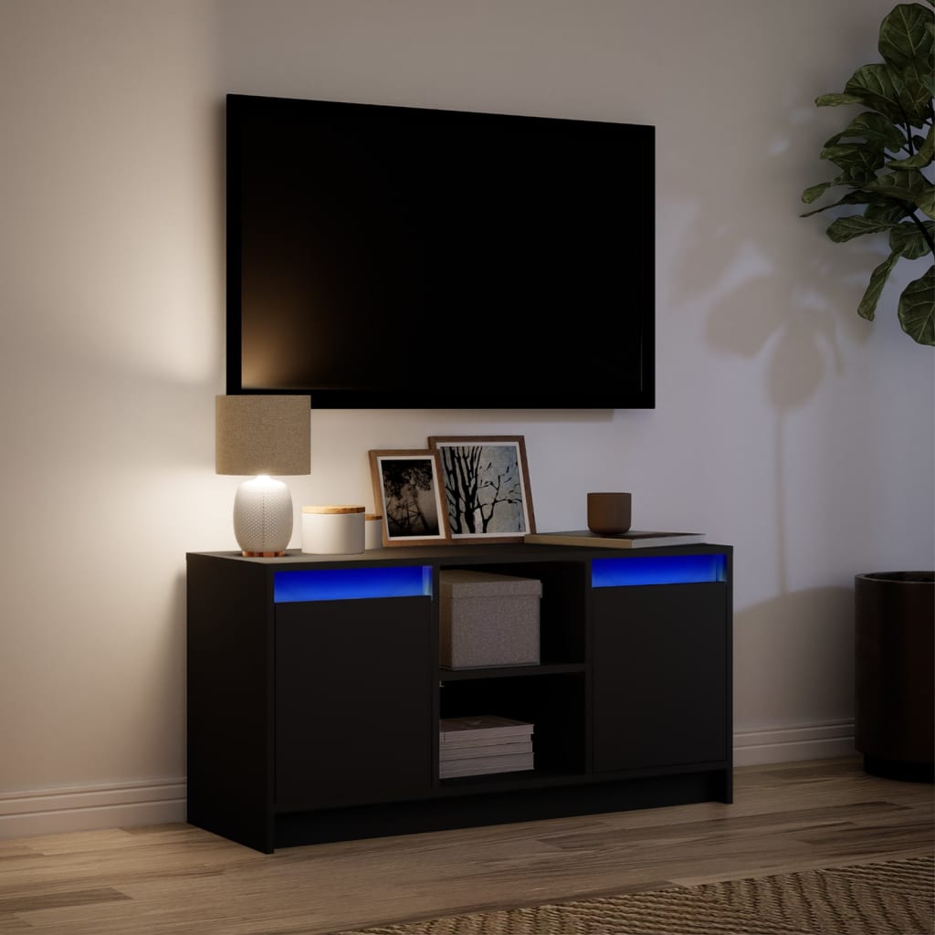 Tv-meubel met LED 100x34x50 cm bewerkt hout zwart