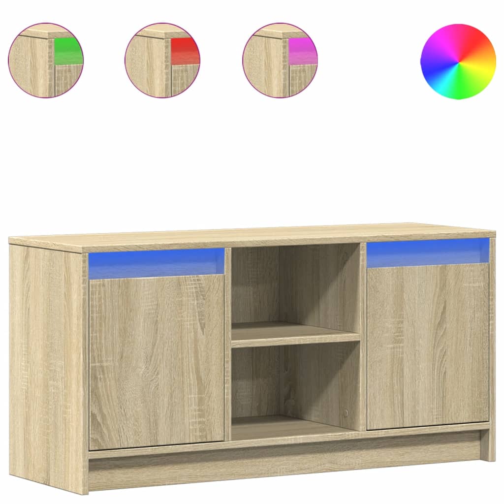 Tv-meubel met LED 100x34x50 cm bewerkt hout sonoma eikenkleurig