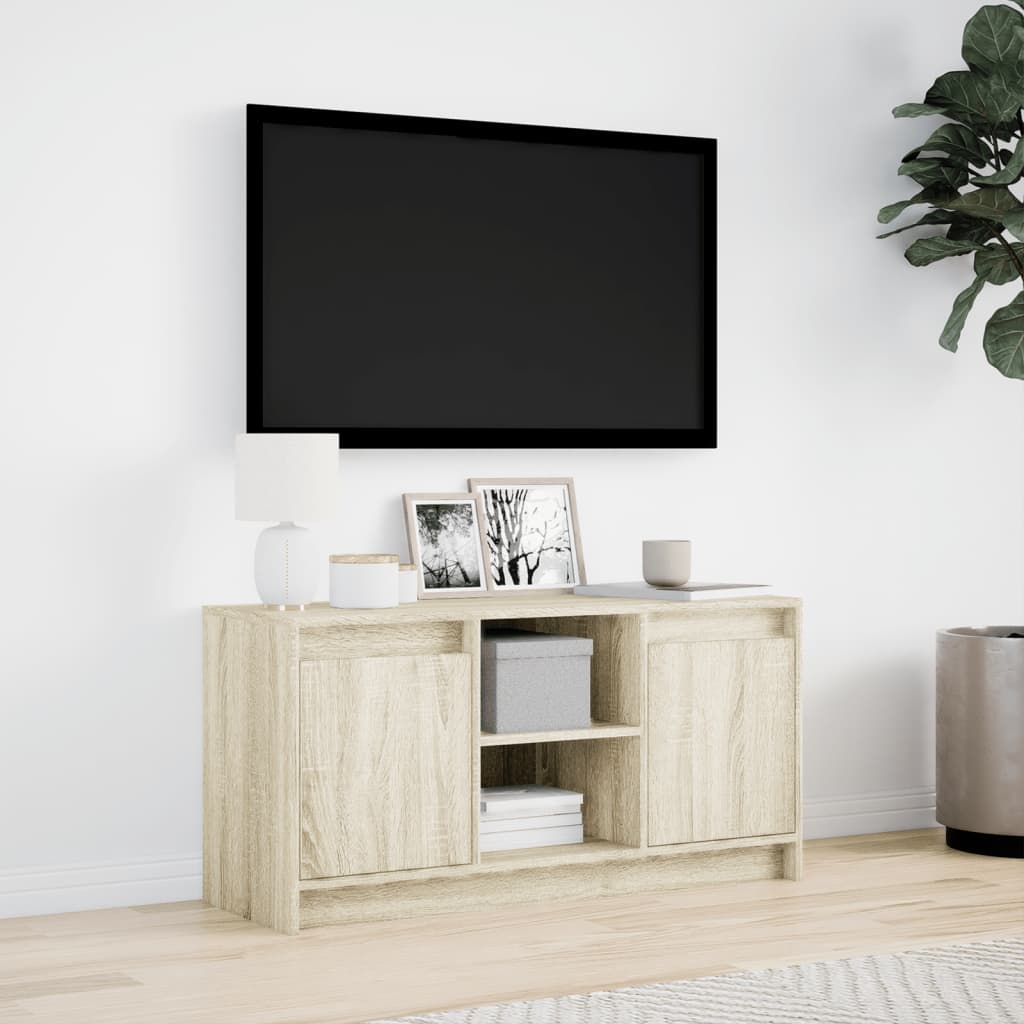 Tv-meubel met LED 100x34x50 cm bewerkt hout sonoma eikenkleurig