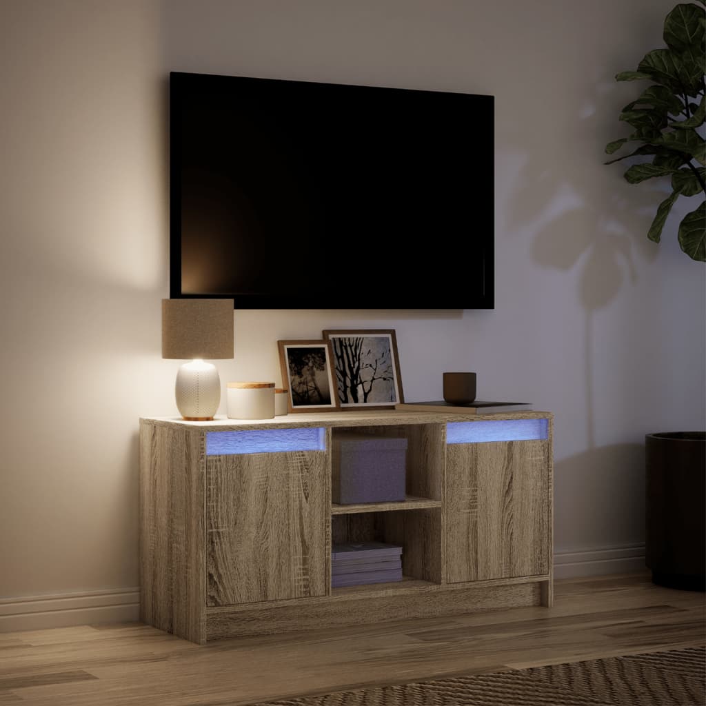 Tv-meubel met LED 100x34x50 cm bewerkt hout sonoma eikenkleurig