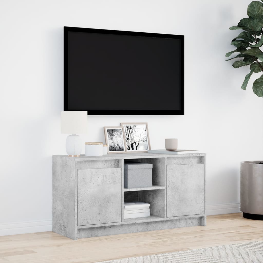 Tv-meubel met LED 100x34x50 cm bewerkt hout betongrijs