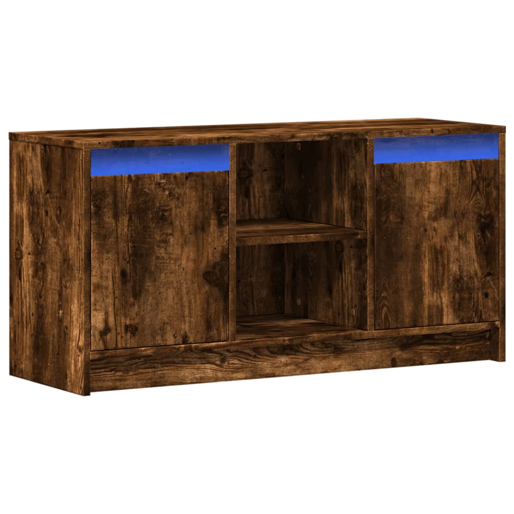 Tv-meubel met LED 100x34x50 cm bewerkt hout gerookt eikenkleur