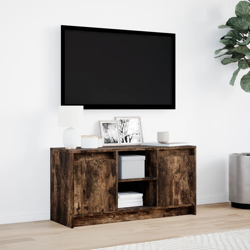 Tv-meubel met LED 100x34x50 cm bewerkt hout gerookt eikenkleur