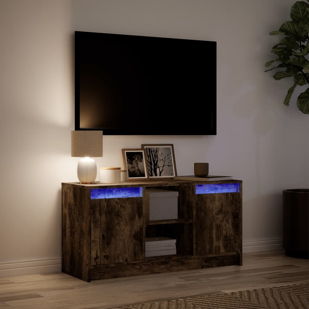 Tv-meubel met LED 100x34x50 cm bewerkt hout gerookt eikenkleur