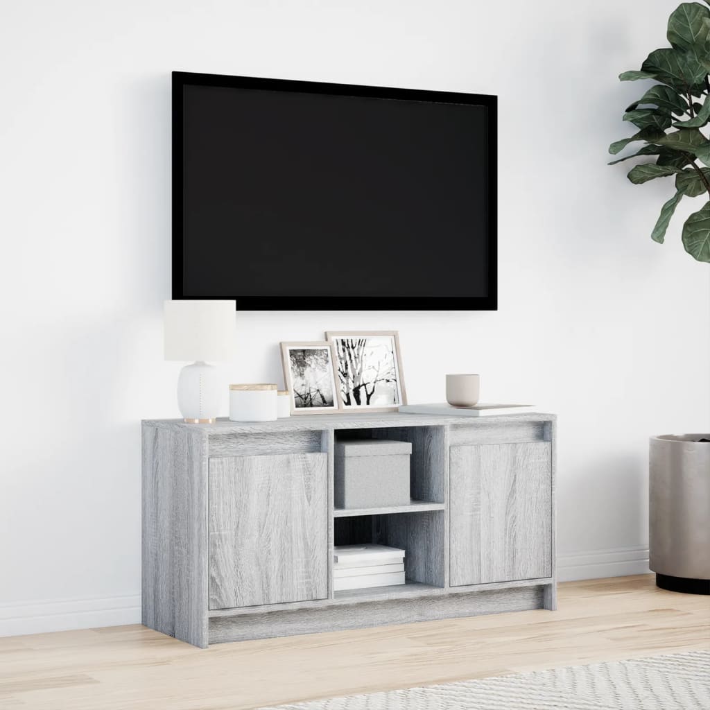 Tv-meubel met LED 100x34x50 cm bewerkt hout grijs sonoma eiken