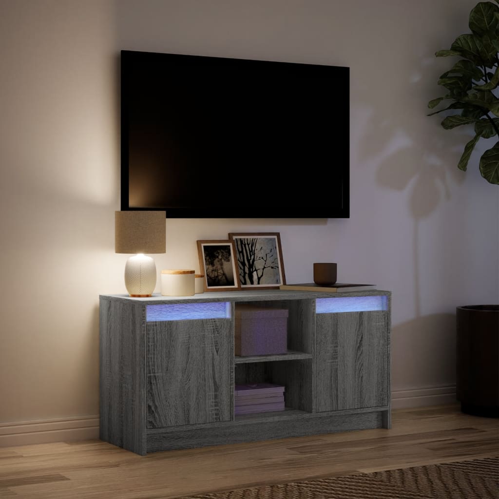 Tv-meubel met LED 100x34x50 cm bewerkt hout grijs sonoma eiken