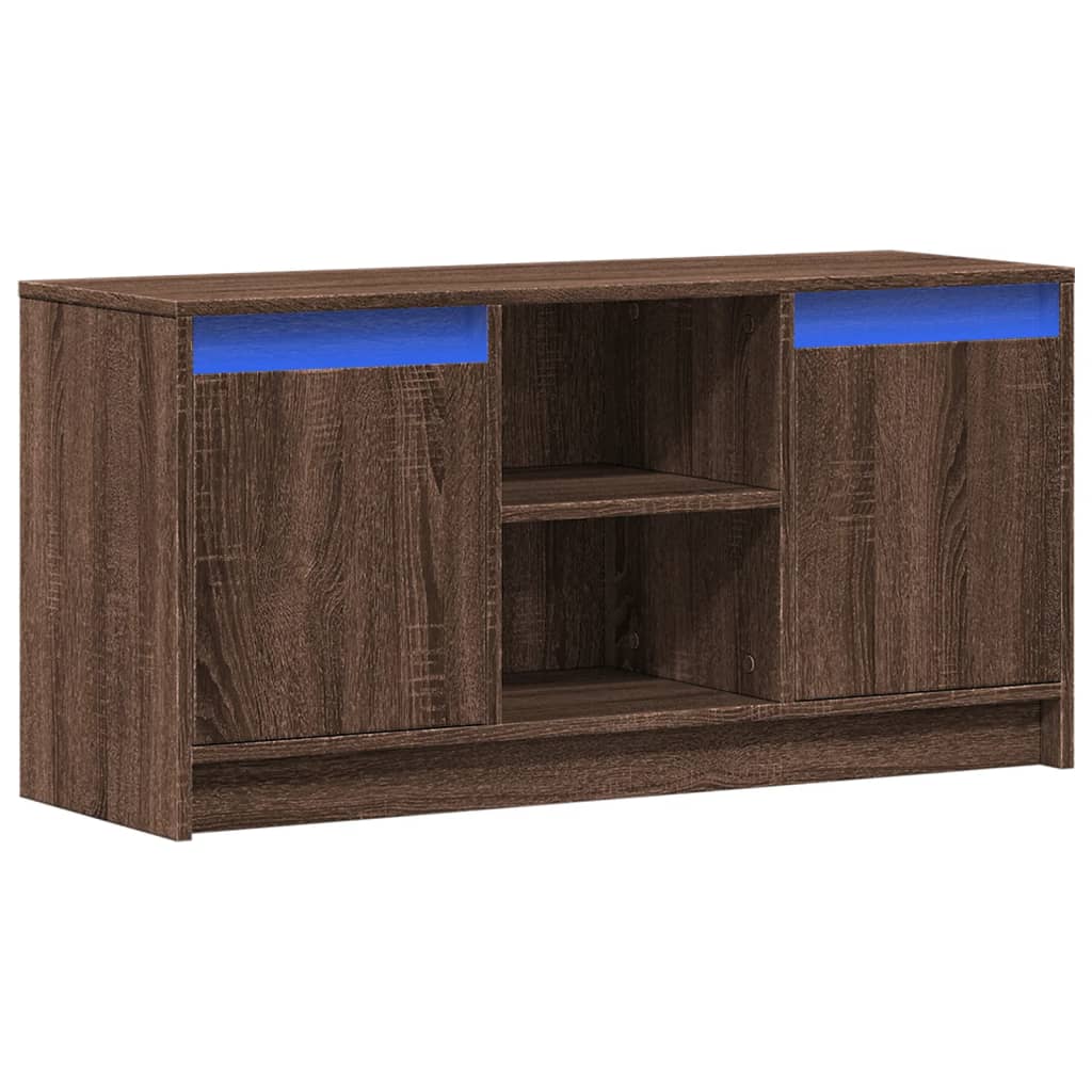 Tv-meubel met LED 100x34x50 cm bewerkt hout bruin eikenkleurig