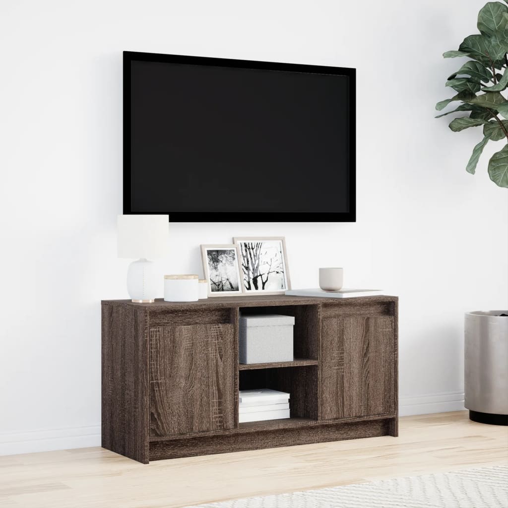 Tv-meubel met LED 100x34x50 cm bewerkt hout bruin eikenkleurig