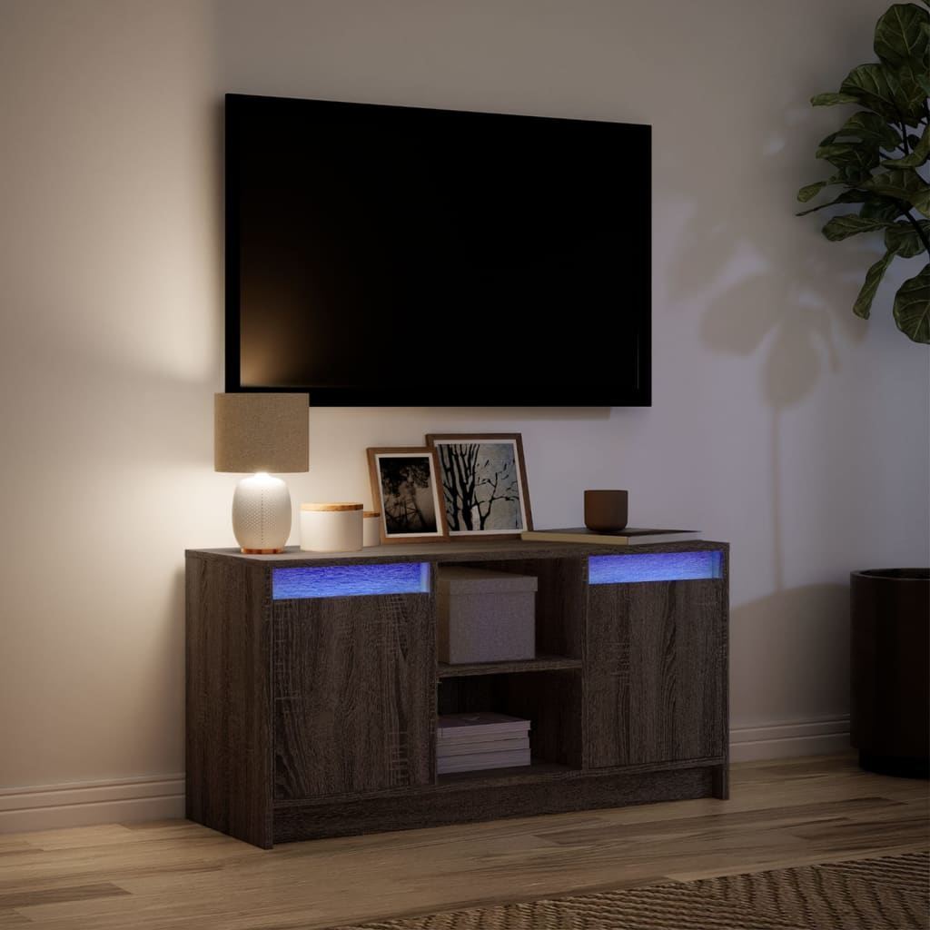 Tv-meubel met LED 100x34x50 cm bewerkt hout bruin eikenkleurig