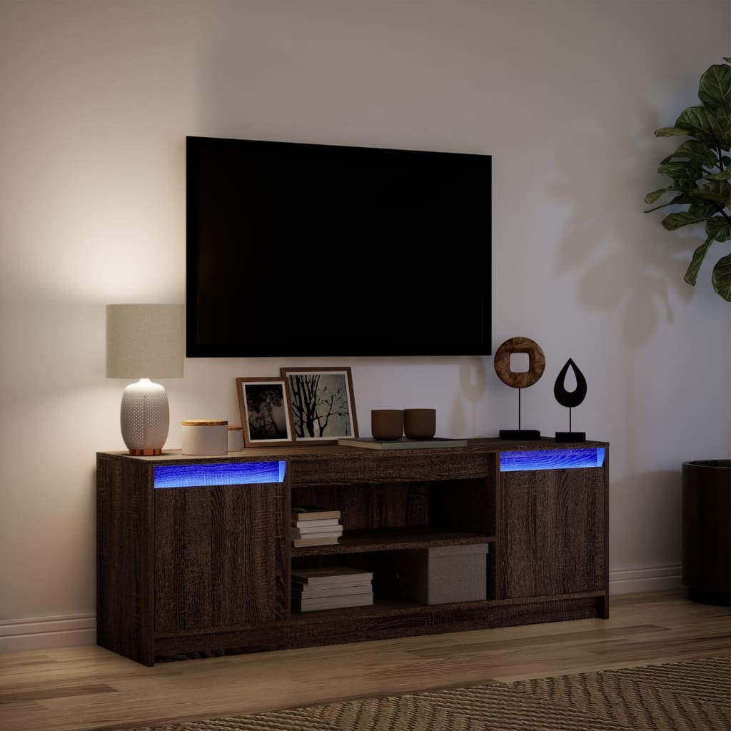 Tv-meubel met LED 139,5x34x50 cm bewerkt hout bruin eikenkleur