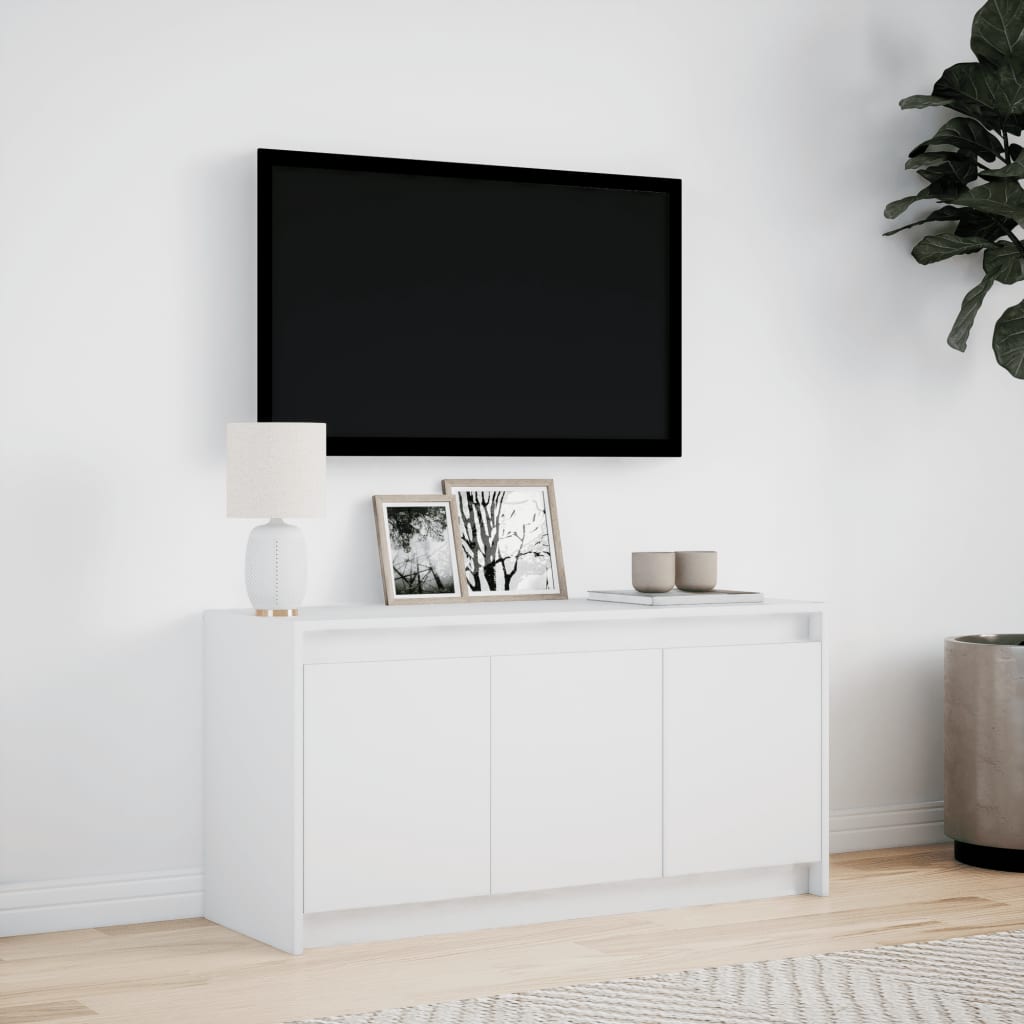 Tv-meubel met LED 100x34x50 cm bewerkt hout wit