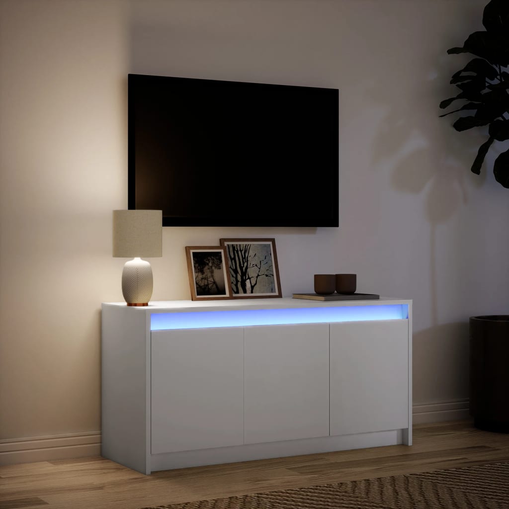 Tv-meubel met LED 100x34x50 cm bewerkt hout wit