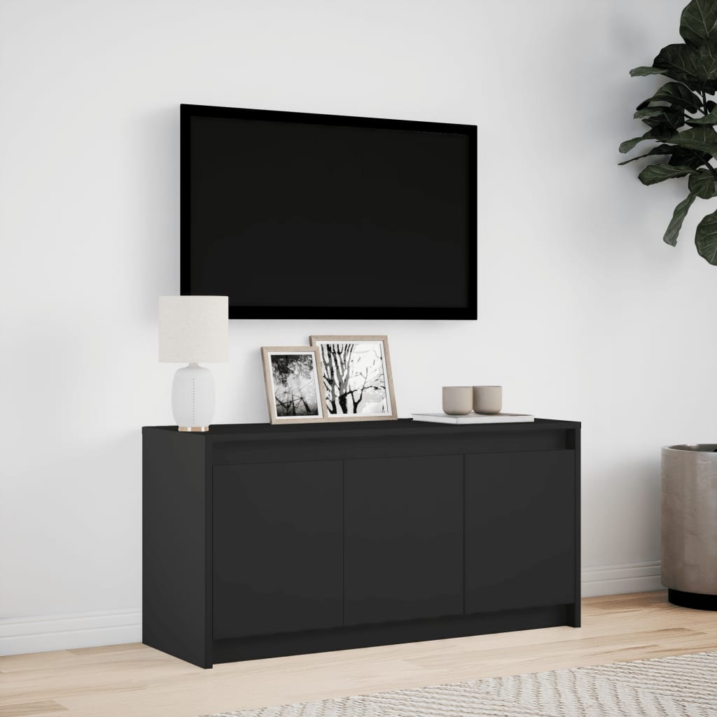 Tv-meubel met LED 100x34x50 cm bewerkt hout zwart