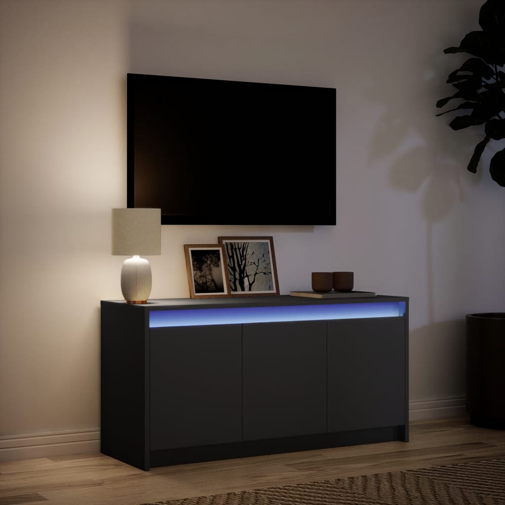 Tv-meubel met LED 100x34x50 cm bewerkt hout zwart