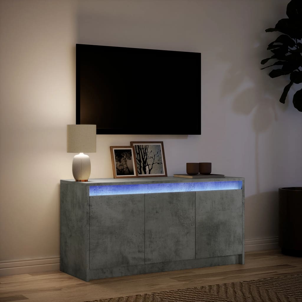 Tv-meubel met LED 100x34x50 cm bewerkt hout betongrijs