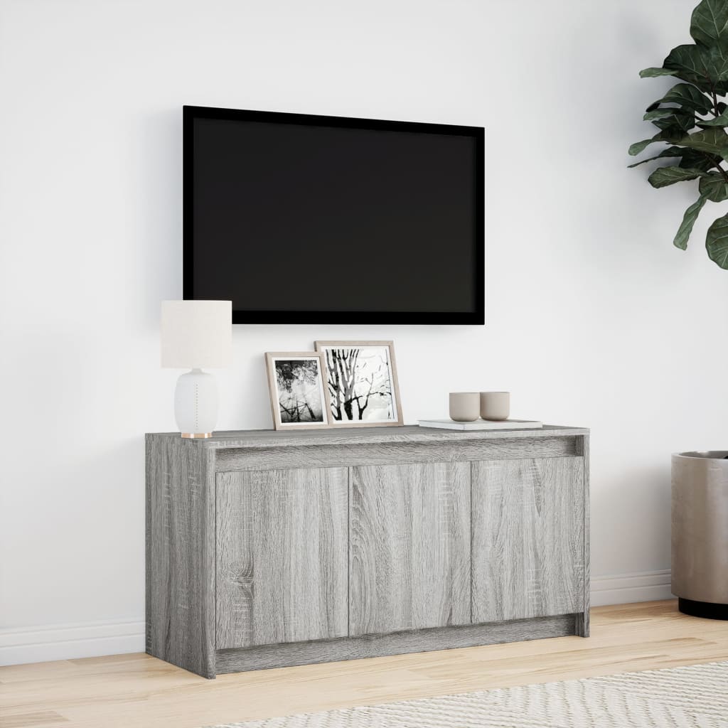 Tv-meubel met LED 100x34x50 cm bewerkt hout grijs sonoma eiken