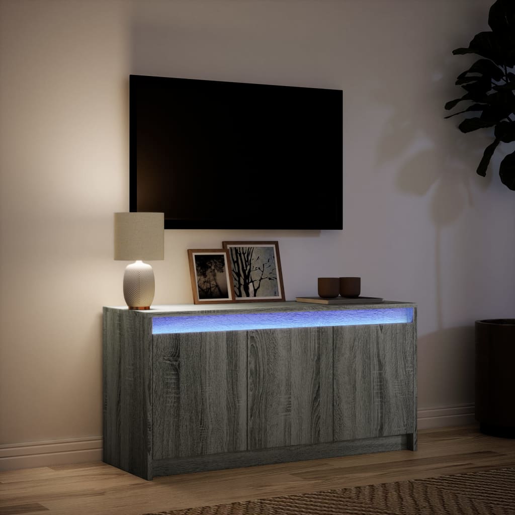 Tv-meubel met LED 100x34x50 cm bewerkt hout grijs sonoma eiken