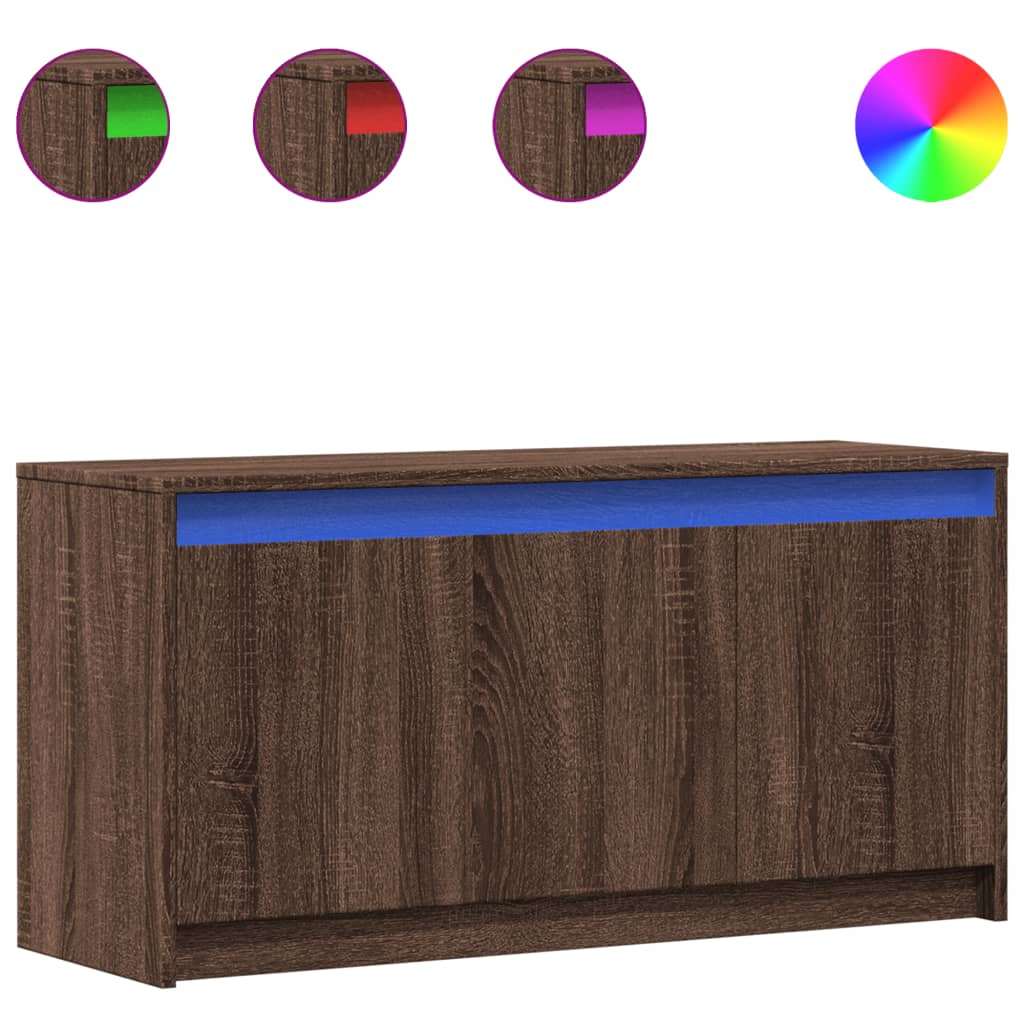 Tv-meubel met LED 100x34x50 cm bewerkt hout bruin eikenkleurig