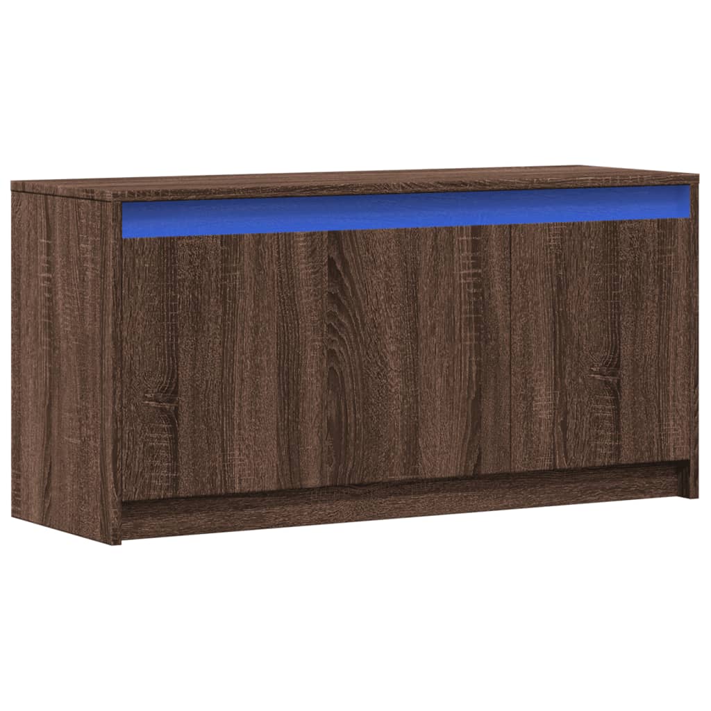 Tv-meubel met LED 100x34x50 cm bewerkt hout bruin eikenkleurig