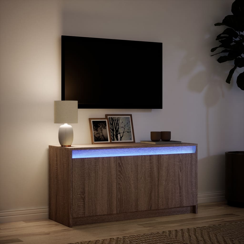 Tv-meubel met LED 100x34x50 cm bewerkt hout bruin eikenkleurig