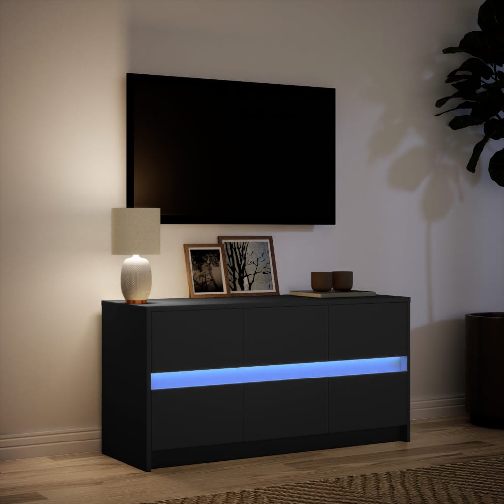 Tv-meubel met LED 100x34x50 cm bewerkt hout zwart