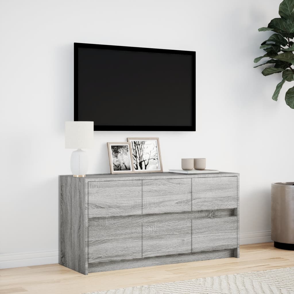 Tv-meubel met LED 100x34x50 cm bewerkt hout grijs sonoma eiken