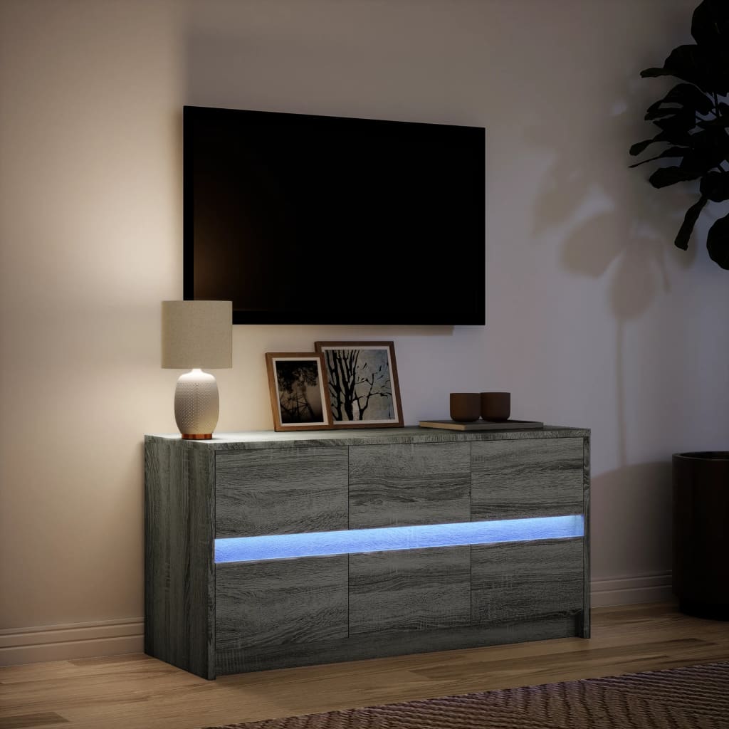 Tv-meubel met LED 100x34x50 cm bewerkt hout grijs sonoma eiken