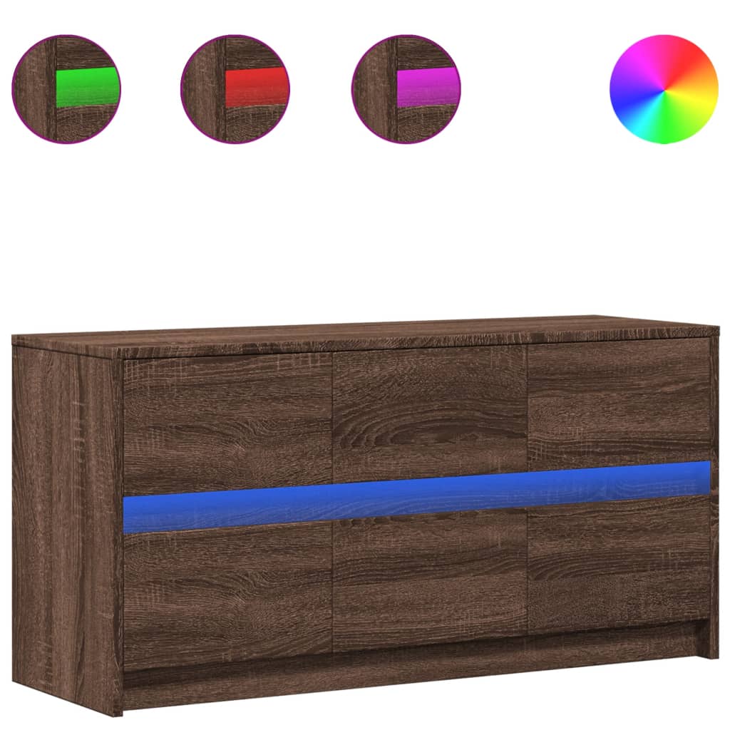 Tv-meubel met LED 100x34x50 cm bewerkt hout bruin eikenkleurig