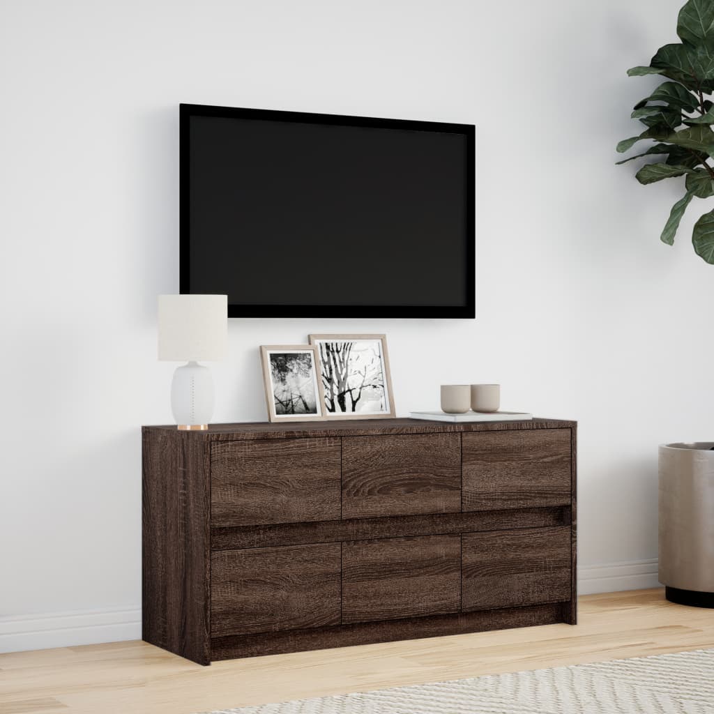 Tv-meubel met LED 100x34x50 cm bewerkt hout bruin eikenkleurig