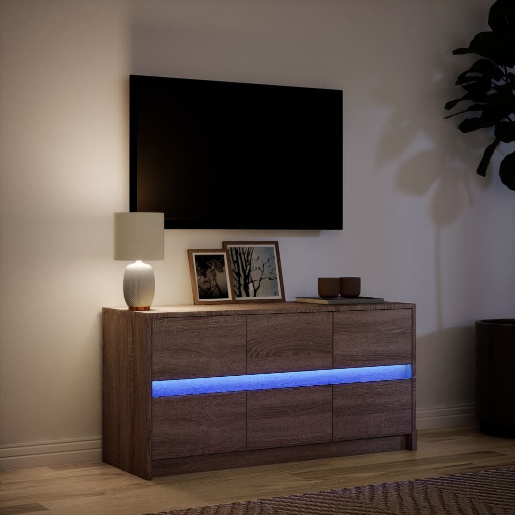 Tv-meubel met LED 100x34x50 cm bewerkt hout bruin eikenkleurig