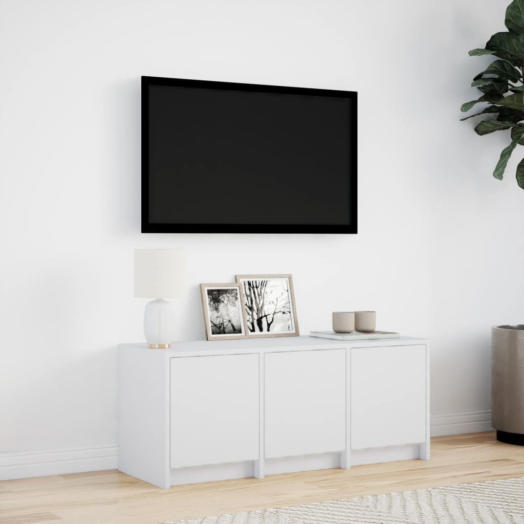 Tv-meubel met LED 97x34x40 cm bewerkt hout wit