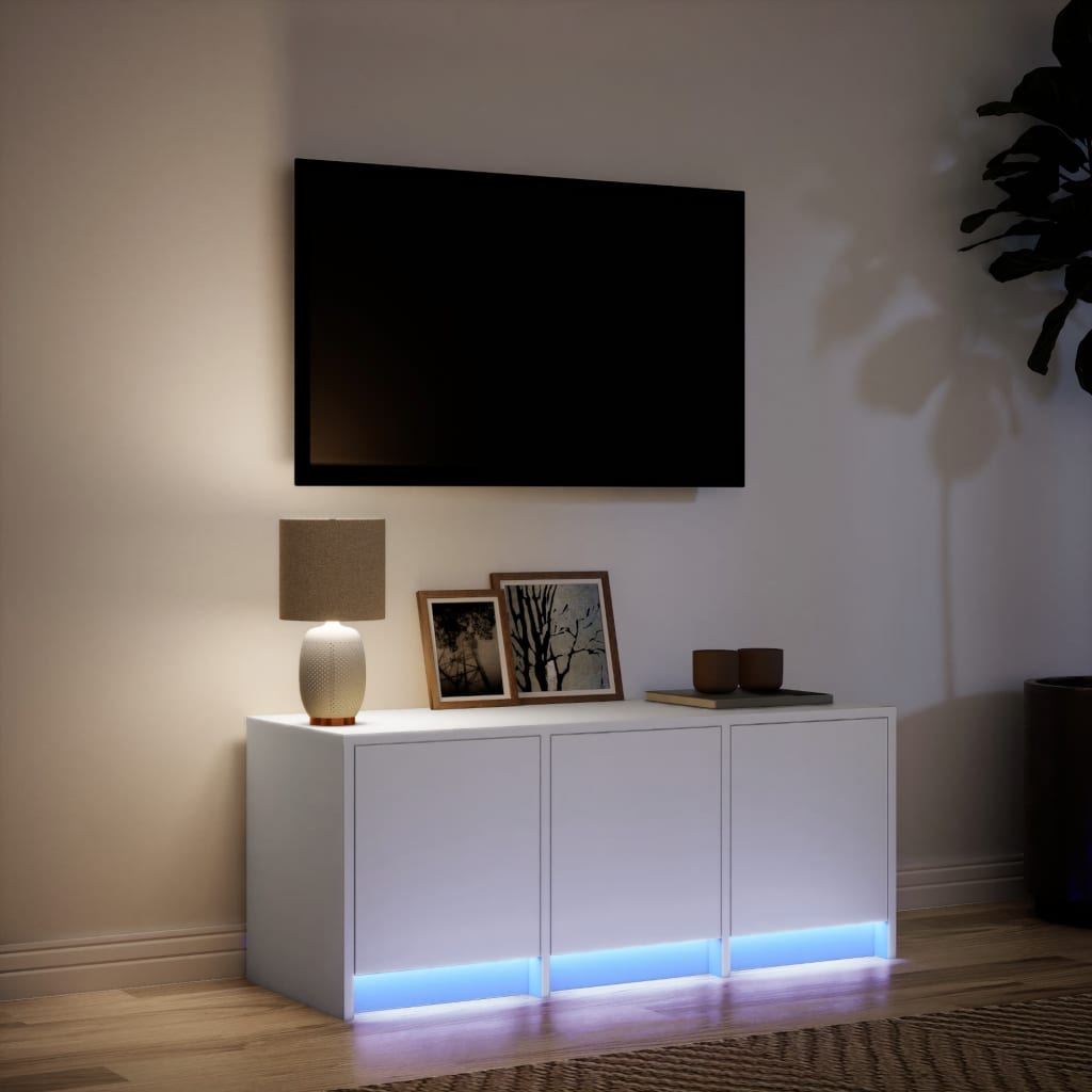 Tv-meubel met LED 97x34x40 cm bewerkt hout wit