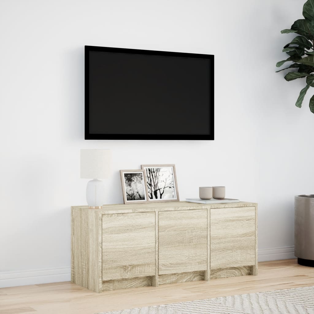 Tv-meubel met LED 97x34x40 cm bewerkt hout sonoma eikenkleurig