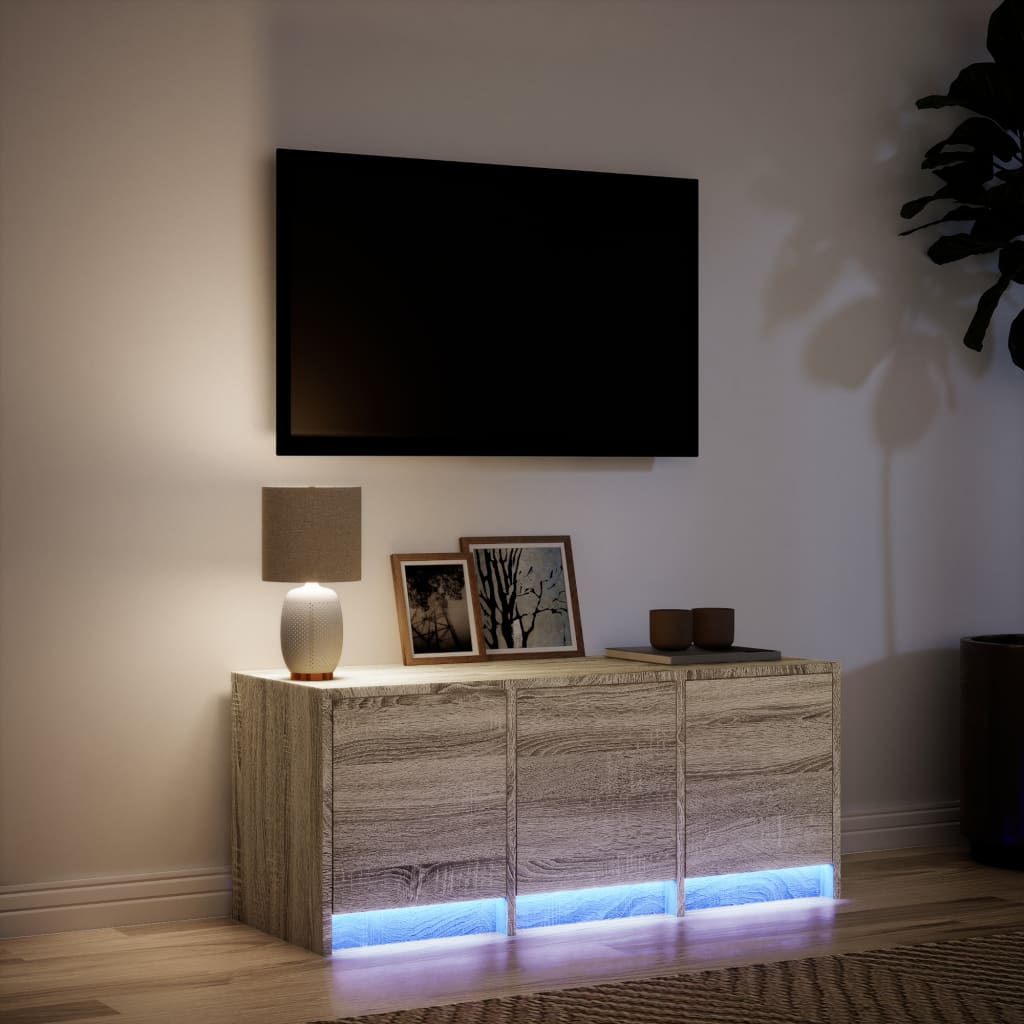 Tv-meubel met LED 97x34x40 cm bewerkt hout sonoma eikenkleurig