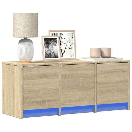 Tv-meubel met LED 97x34x40 cm bewerkt hout sonoma eikenkleurig