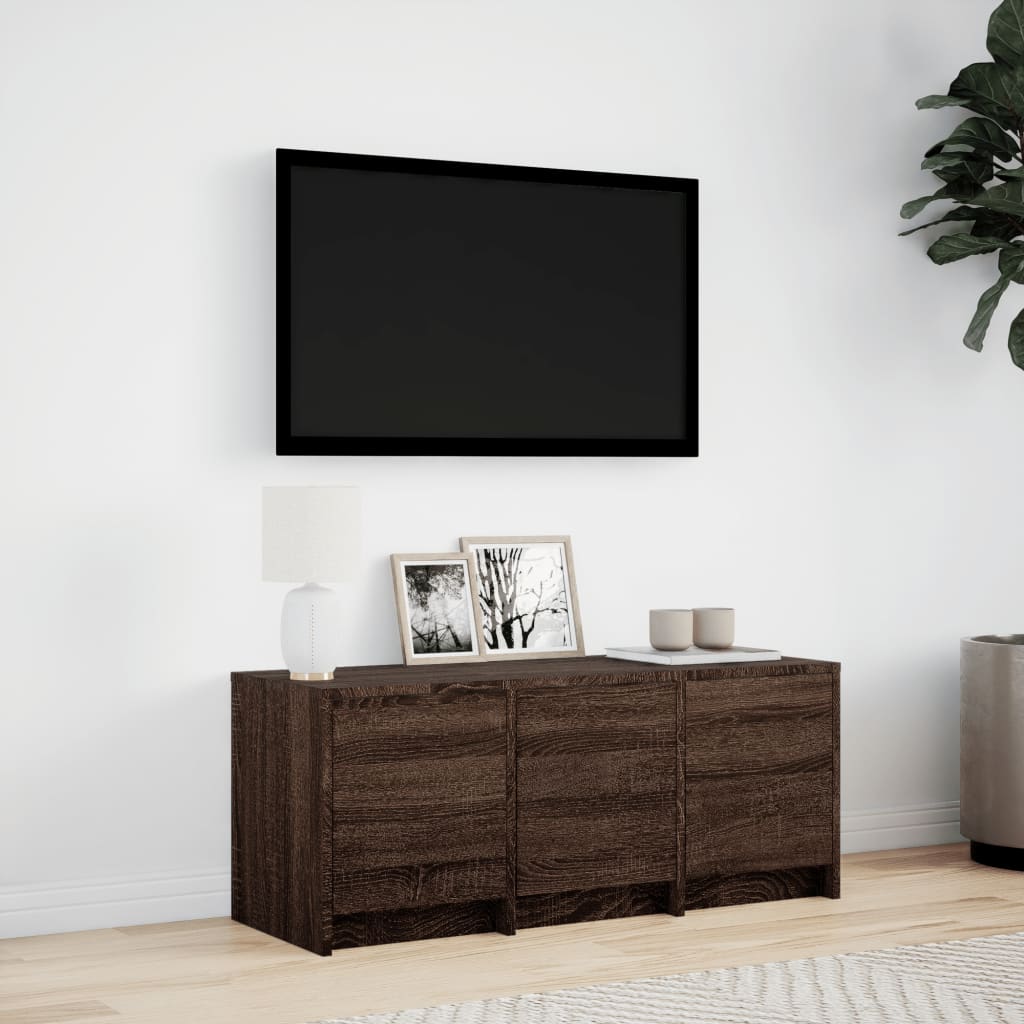 Tv-meubel met LED 97x34x40 cm bewerkt hout bruin eikenkleurig