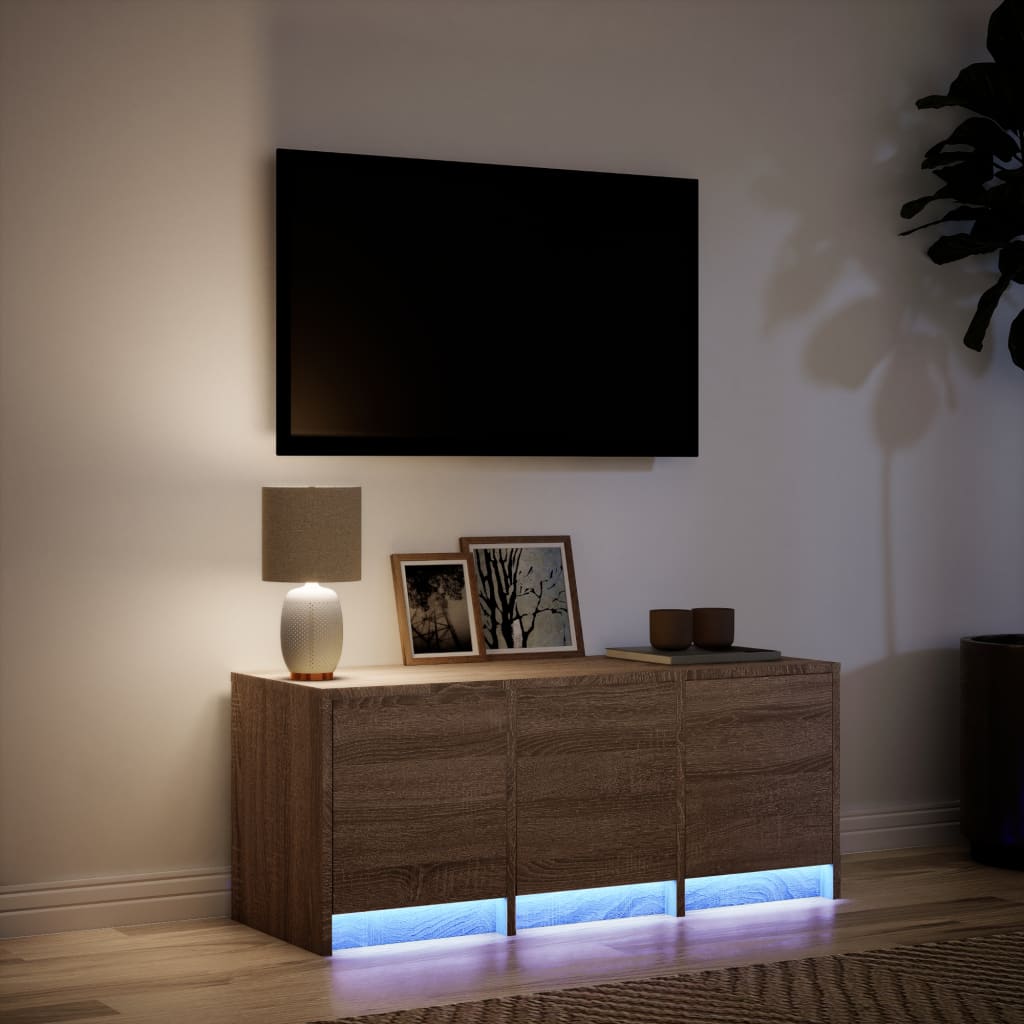 Tv-meubel met LED 97x34x40 cm bewerkt hout bruin eikenkleurig