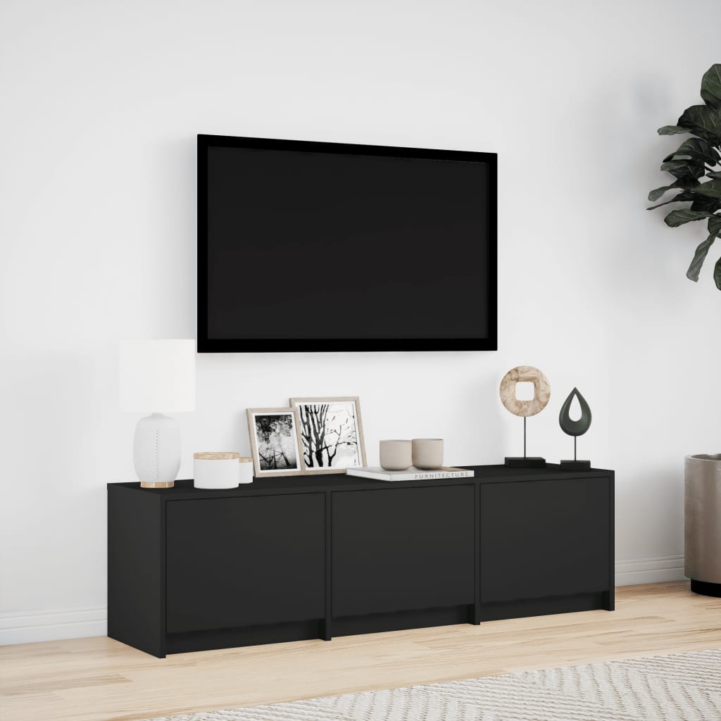 Tv-meubel met LED 140x34x40 cm bewerkt hout zwart