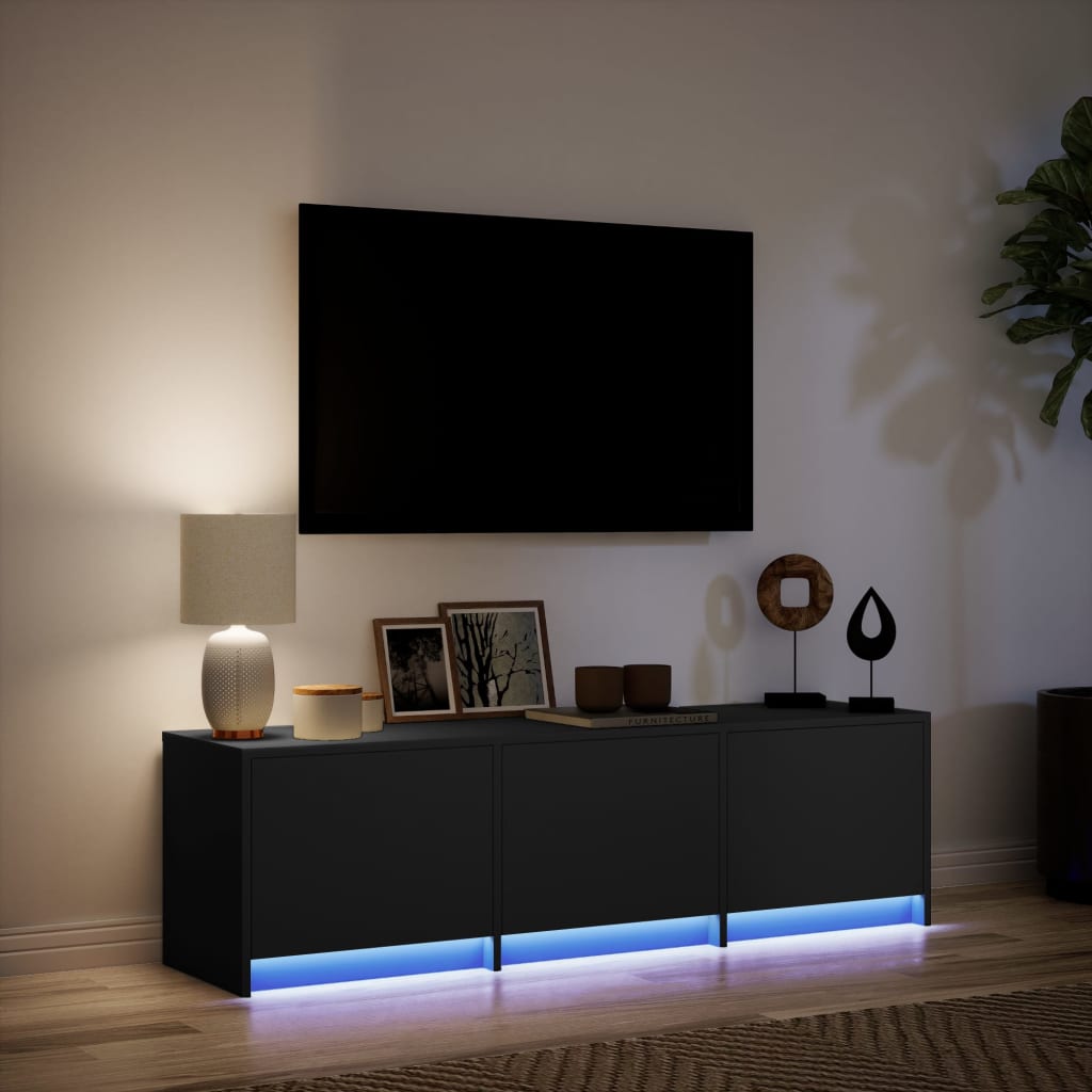 Tv-meubel met LED 140x34x40 cm bewerkt hout zwart