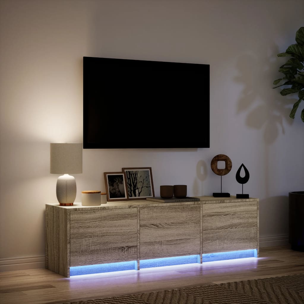 Tv-meubel met LED 140x34x40 cm bewerkt hout sonoma eikenkleurig