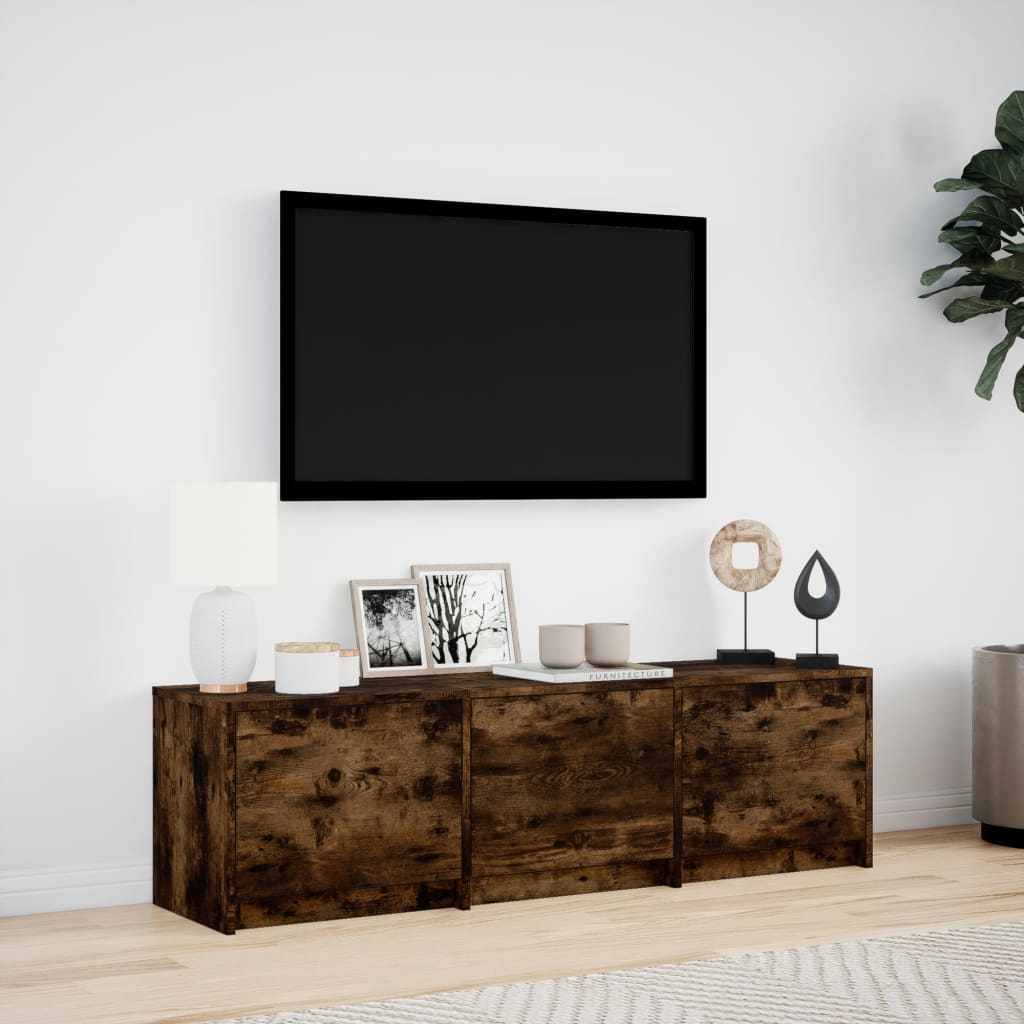 Tv-meubel met LED 140x34x40 cm bewerkt hout gerookt eikenkleur