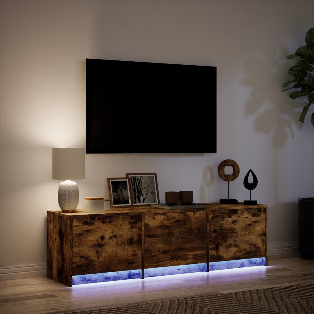 Tv-meubel met LED 140x34x40 cm bewerkt hout gerookt eikenkleur