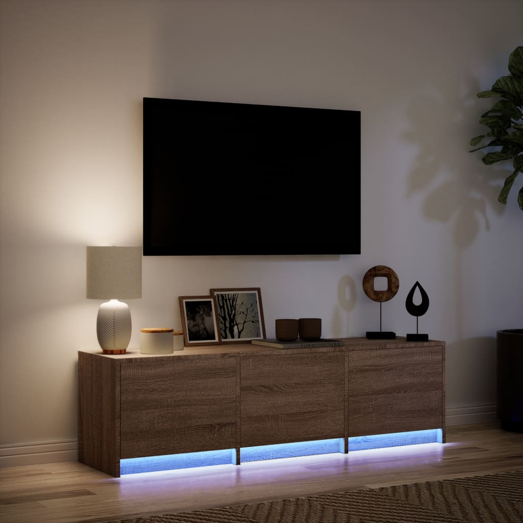 Tv-meubel met LED 140x34x40 cm bewerkt hout bruin eikenkleurig