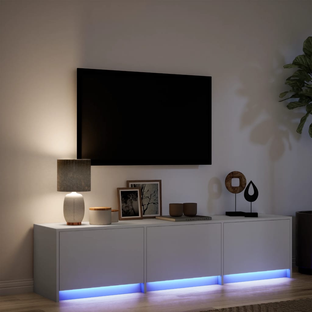 Tv-meubel met LED 165x34x40 cm bewerkt hout wit