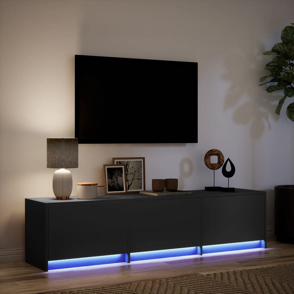 Tv-meubel met LED 165x34x40 cm bewerkt hout zwart