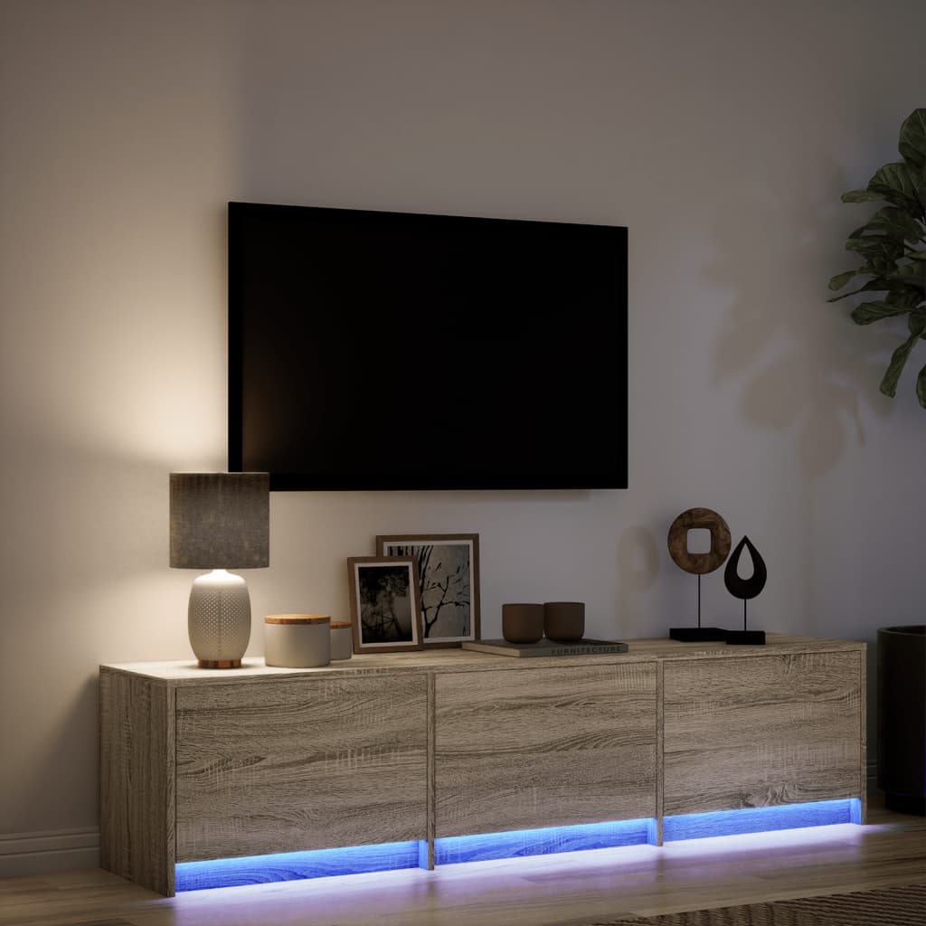 Tv-meubel met LED 165x34x40 cm bewerkt hout sonoma eikenkleurig