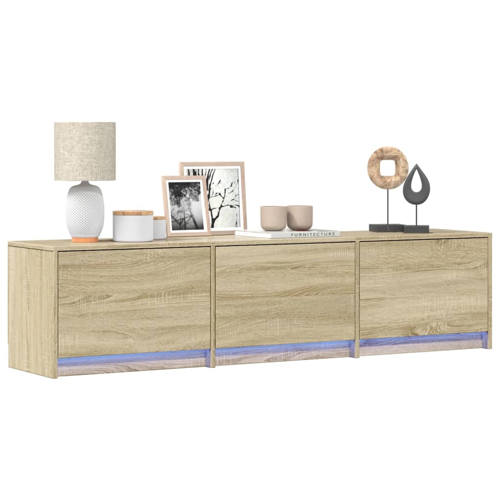 Tv-meubel met LED 165x34x40 cm bewerkt hout sonoma eikenkleurig